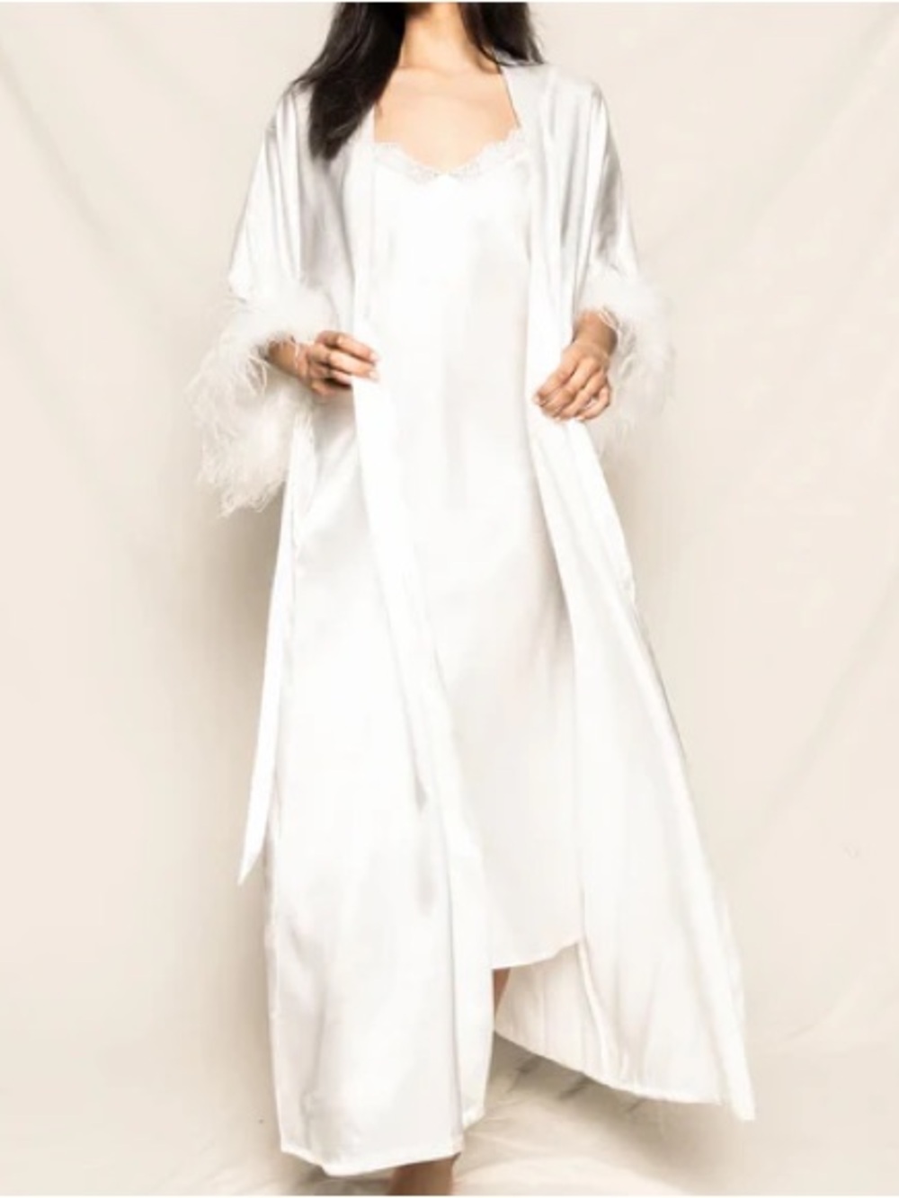 Night Satin Feather Trim Robe